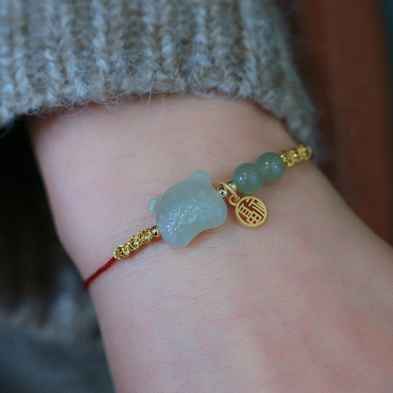 Buddha Stones Chinese Zodiac Tiger Jade Prosperity Red String Bracelet - image 5