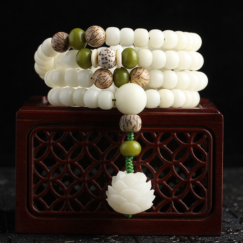 Buddha Stones White Jade Bodhi Lotus Mala Harmony Necklace Bracelet - 8*10mm - image 24