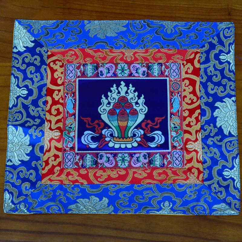 Prayer Altar Mat Meditation Strength Endless Knot Vajra Man-Bcu Kalachakra Auspicious Symbols - The Chintamani Jewel - Blue - image 1
