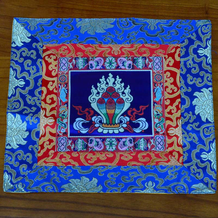 Prayer Altar Mat Meditation Strength Endless Knot Vajra Man-Bcu Kalachakra Auspicious Symbols - The Chintamani Jewel - Blue - image 1