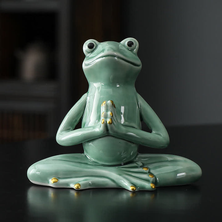 Buddha Stones Meditating Ceramic Zen Frog Statue Decoration - Praying Frog - Green - image 1