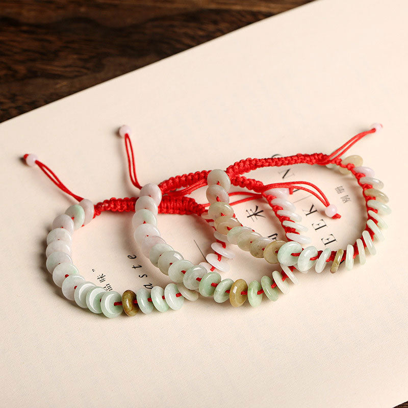 Buddha Stones Natural Round Jade Luck Red String Protection Bracelet - image 2
