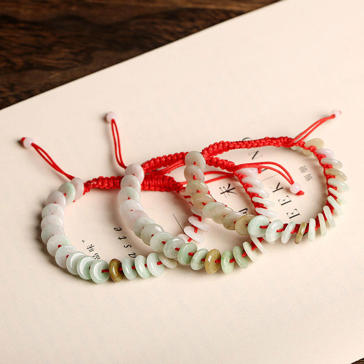 Buddha Stones Natural Round Jade Luck Red String Protection Bracelet - image 2