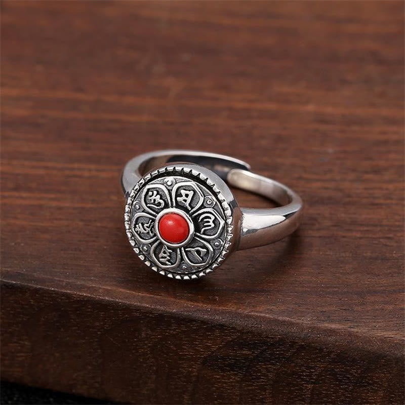 Buddha Stones Tibetan Om Mani Padme Hum Peace Rotatable Ring - Red Om Mani Padme Hum - image 2