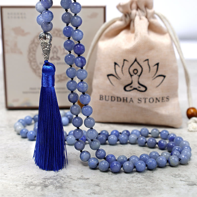 Buddha Stones 108 Mala Blue Aventurine Beads Yoga Meditation Prayer Beads Necklace - image 5