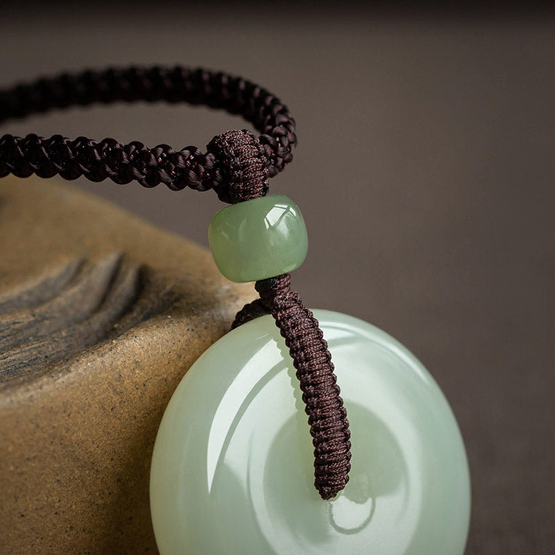 Buddha Stones Natural Round Jade Peace Buckle Luck Prosperity Necklace Pendant - image 7