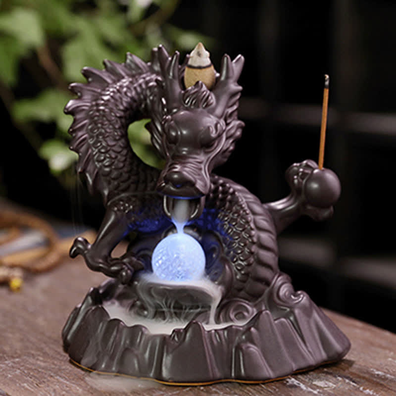Buddha Stones Auspicious Dragon Ceramic Backflow Smoke Fountain Meditation Healing Incense Burner Led Ball Decoration - image 4