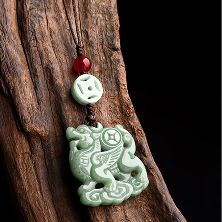 Buddha Stones Natural Jade Kirin Prosperity Phone Hanging Decoration - image 8