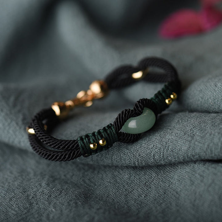 Buddha Stones Tibetan Jade Lucky Black Rope Couple Bracelet - 20cm fit for Wrist Circumference 18-18.5cm - image 0