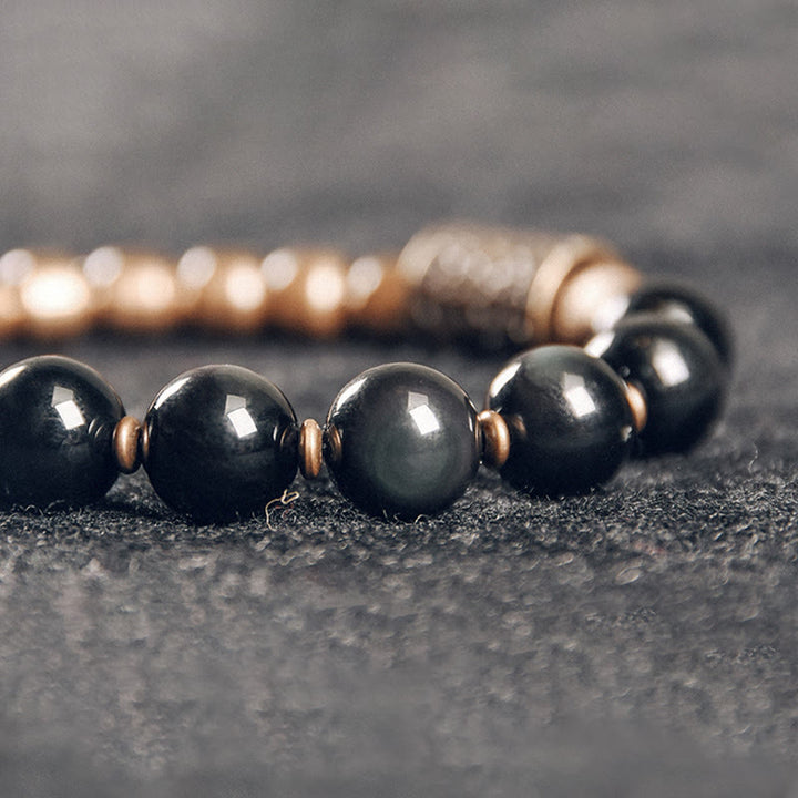 Buddha Stones Lava Rock Stone Rainbow Obsidian Brass Support Healing Bracelet - image 14