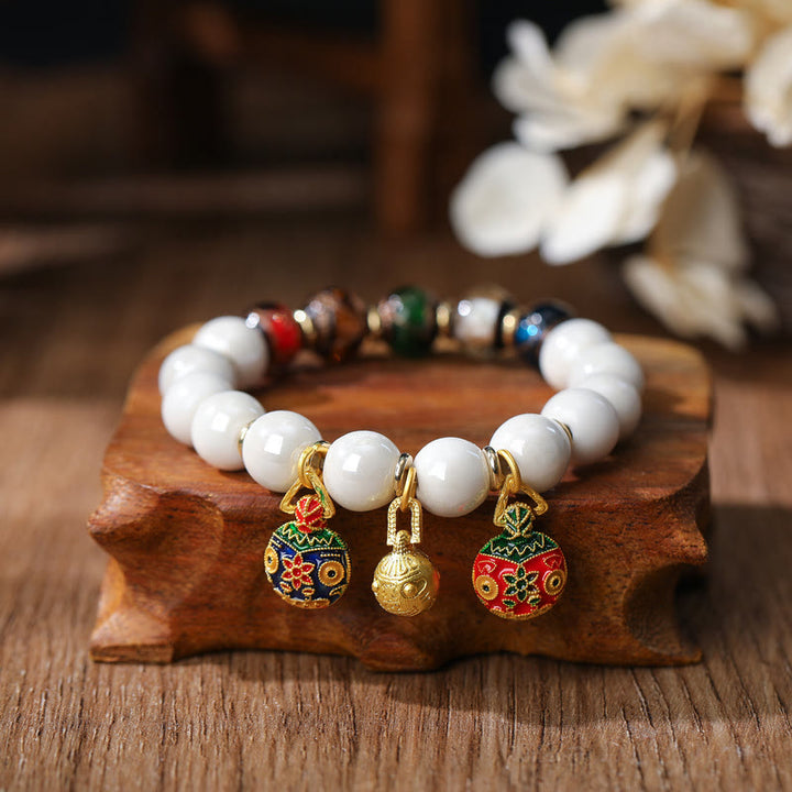 Buddha Stones Gold Swallowing Beast Family Charm Liuli Glass Colorful Porcelain Bead Luck Bracelet - Gold Swallowing Beast Family&Multicolored Bead - image 10