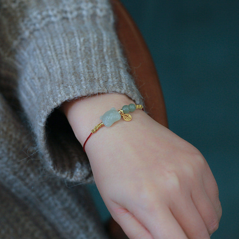 Buddha Stones Chinese Zodiac Tiger Jade Prosperity Red String Bracelet - image 4