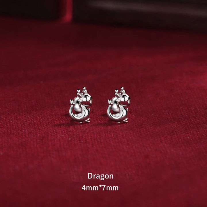 Buddha Stones 925 Sterling Silver Year Of The Dragon Design Luck Protection Stud Earrings - Dragon 4*7mm - image 0