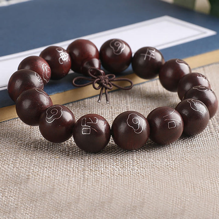 Buddha Stones 925 Sterling Silver Inlaid Small Leaf Red Sandalwood Om Mani Padme Hum Character Auspicious Clouds Protection Bracelet - image 11