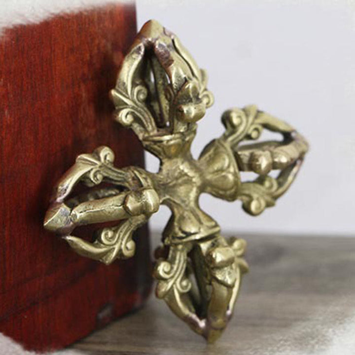 Nepal Handmade 5 Prong Double Dorje Copper Strength Vajra - image 4