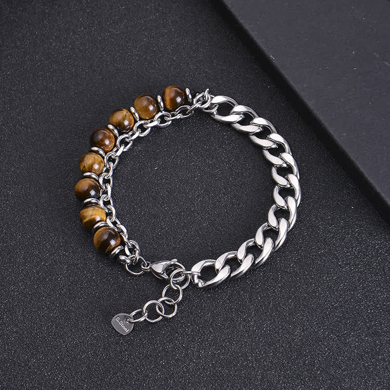 Buddha Stones Tiger Eye Picasso Jasper Frosted Stone Strength Bracelet - image 0