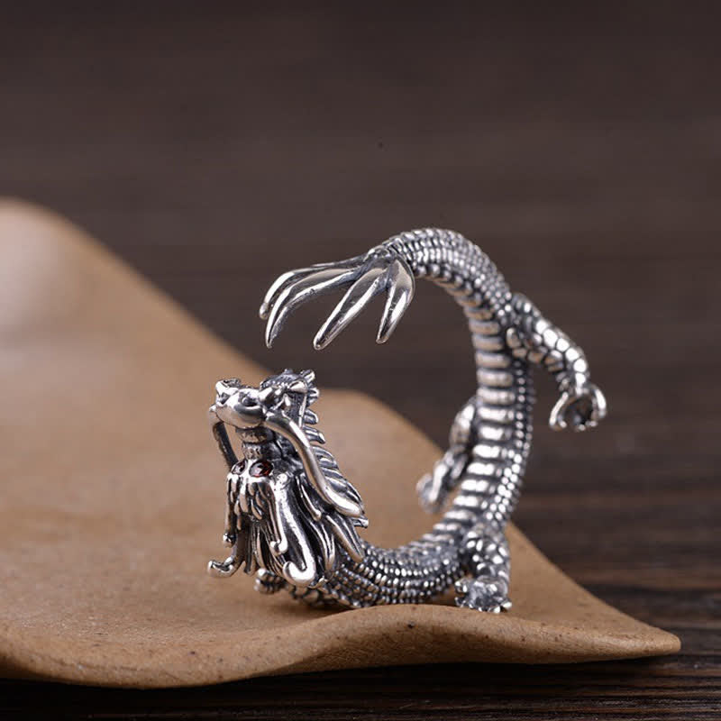 Buddha Stones 925 Sterling Silver Dragon Luck Protection Ring - image 6