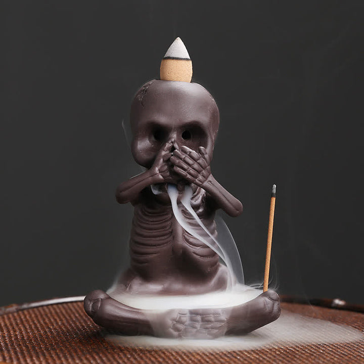 Buddha Stones Little Skull Ghost Purple Clay Backflow Smoke Fountain Peace Incense Burner Decoration - image 10
