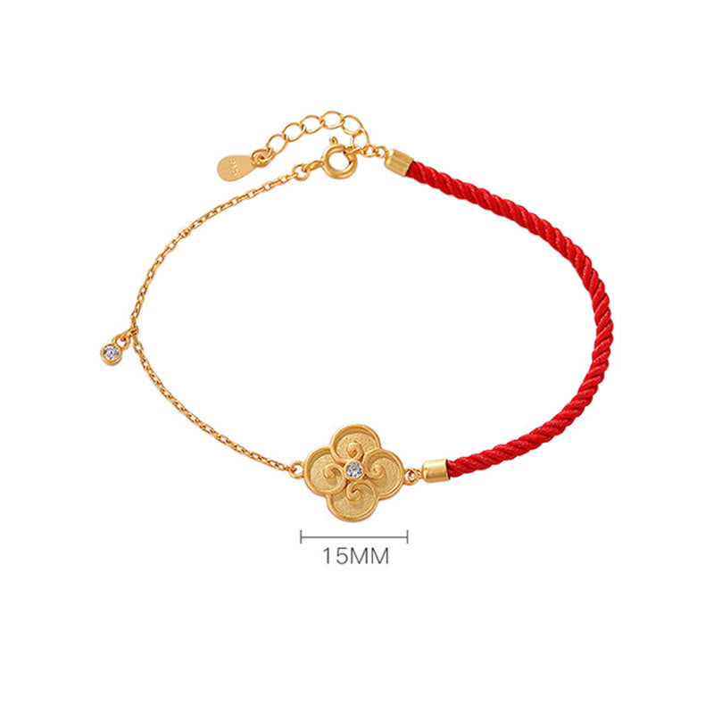Buddha Stones 925 Sterling Silver Plated Gold Four Leaf Clover Zircon Luck Bracelet - image 5