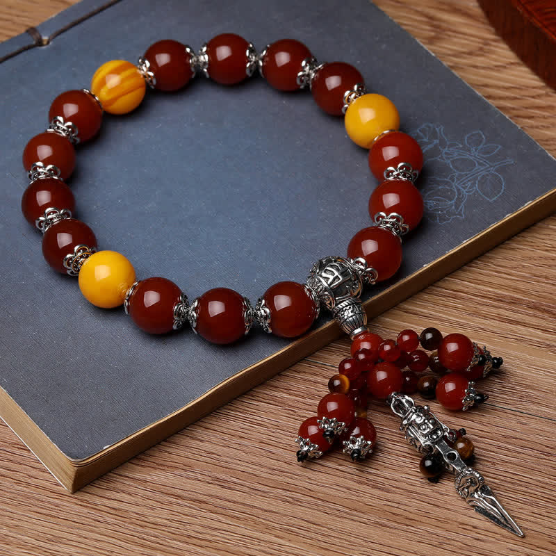 Buddha Stones Natural Tiger Eye Red Agate Dragon Vein Agate Stone Vajra Dorje Power Healing Bracelet Car Decoration - Red Agate - image 3