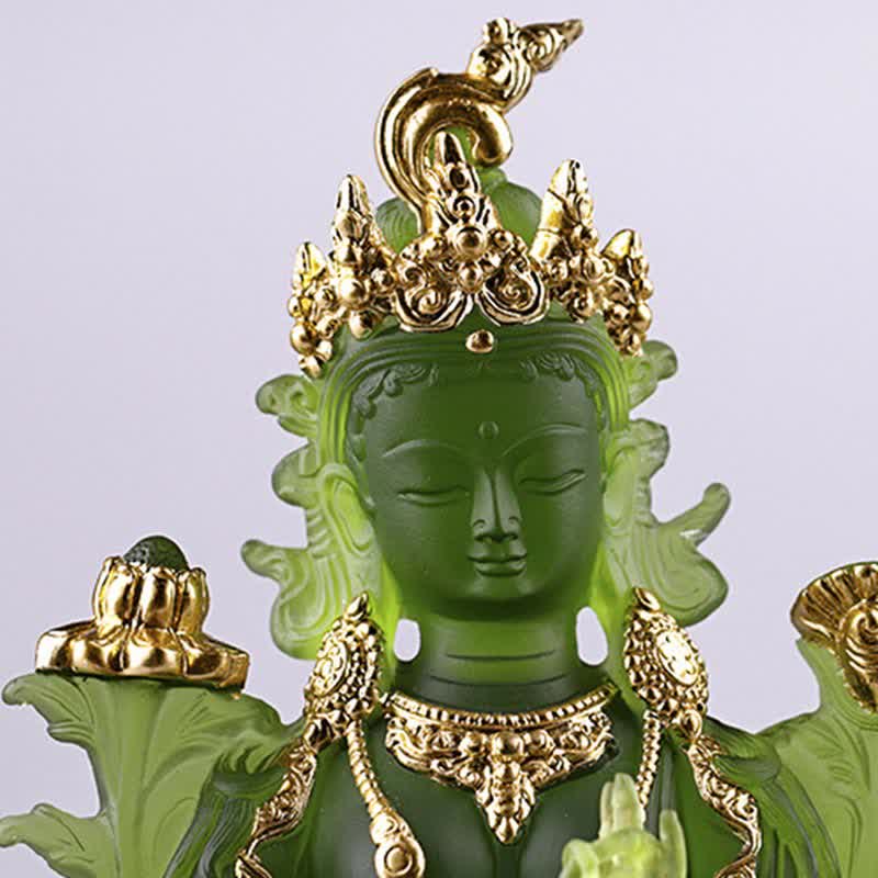 Buddha Stones Bodhisattva Green Tara Handmade Liuli Crystal Art Piece Protection Home Office Statue Decoration - image 7