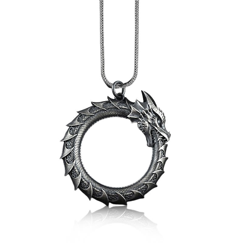 Buddha Stones Pure Tin Dragon Snake Protection Necklace Pendant - image 1