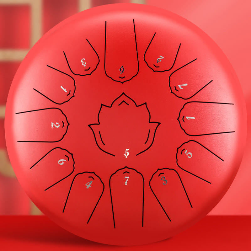 Buddha Stones Steel Tongue Drum Sound Healing Mindfulness Lotus Pattern Yoga Drum Kit 13 Note 12 Inch Percussion Instrument - Red - image 9