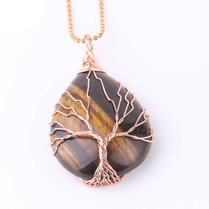 Buddha Stones Natural Quartz Crystal Tree Of Life Healing Energy Necklace Pendant - Tiger Eye Rose Gold Tree - image 11