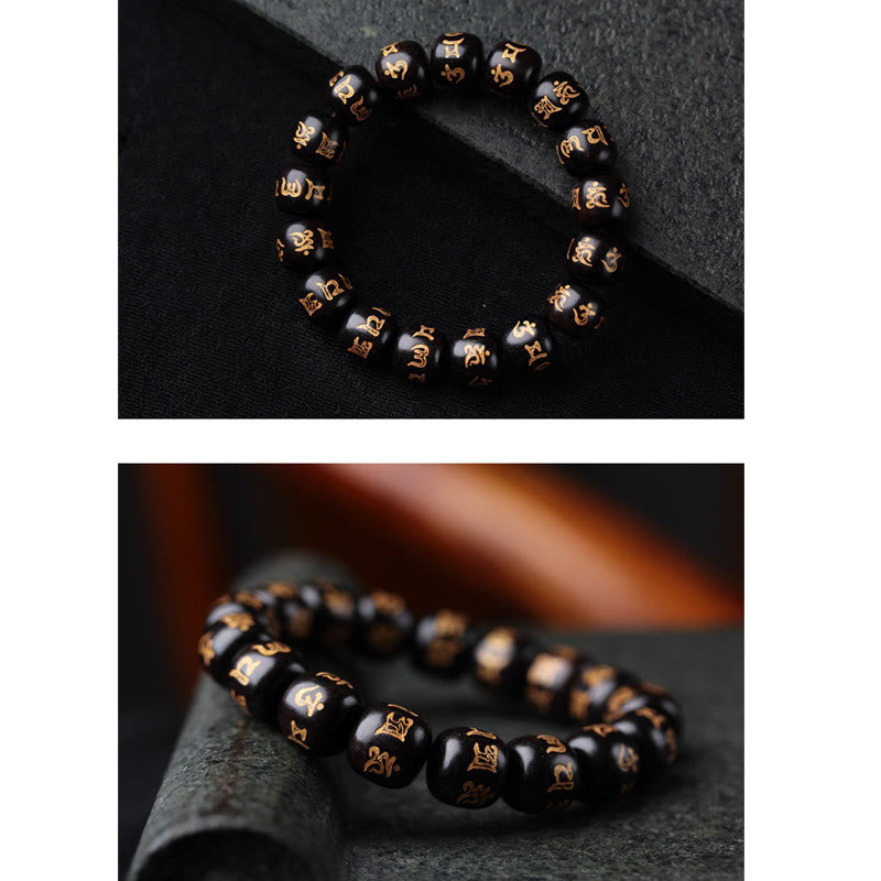 Buddha Stones Tibetan Ebony Wood Om Mani Padme Hum Engraved Peace Bracelet - image 4