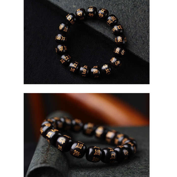 Buddha Stones Tibetan Ebony Wood Om Mani Padme Hum Engraved Peace Bracelet - image 4