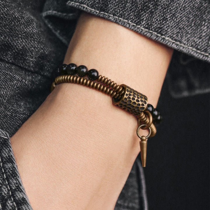 Buddha Stones Rainbow Obsidian Copper Inner Peace Healing Double Layer Bracelet - image 2