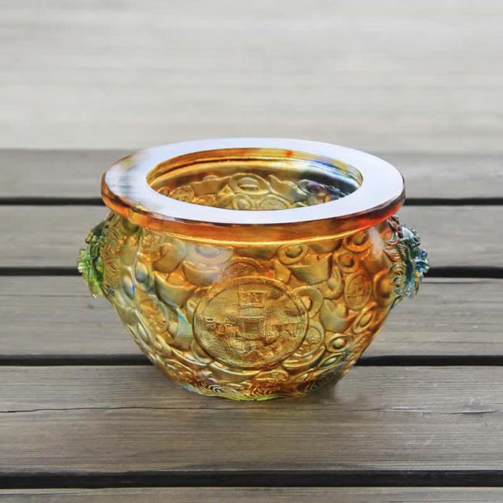 Buddha Stones Handmade Liuli Crystal Treasure Bowl Art Piece Home Decoration - image 5