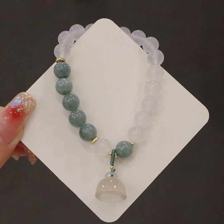 Buddha Stones White Agate Jade Lotus Flower Peace Buckle Protection Bracelet - image 4