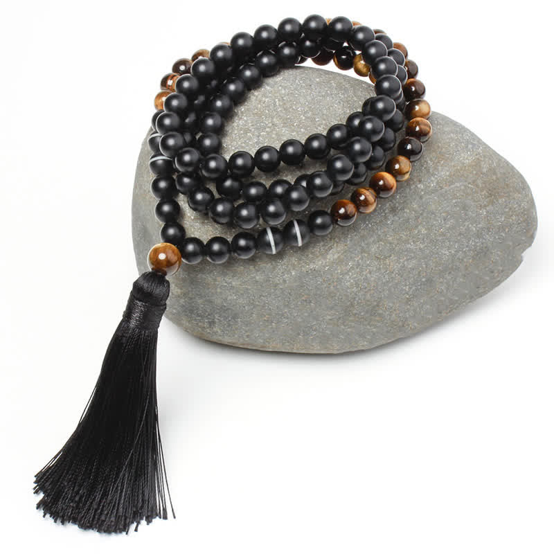 Buddha Stones Black Onyx Tiger Eye Fortune Bracelet Tassel Necklace Pendant - image 3