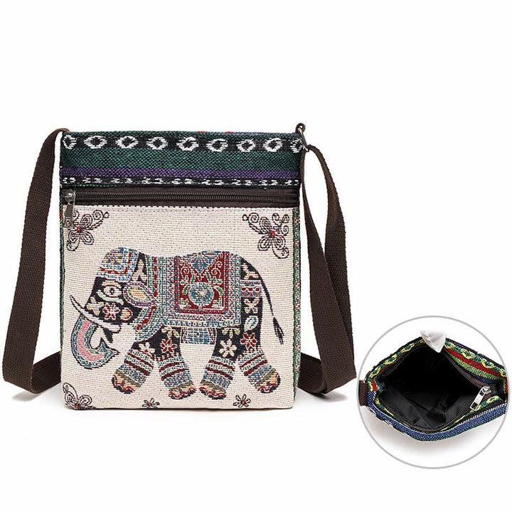 Buddha Stones Elephant Butterfly Embroidered Canvas Tote Bag Shoulder Bag Crossbody Bag - image 1
