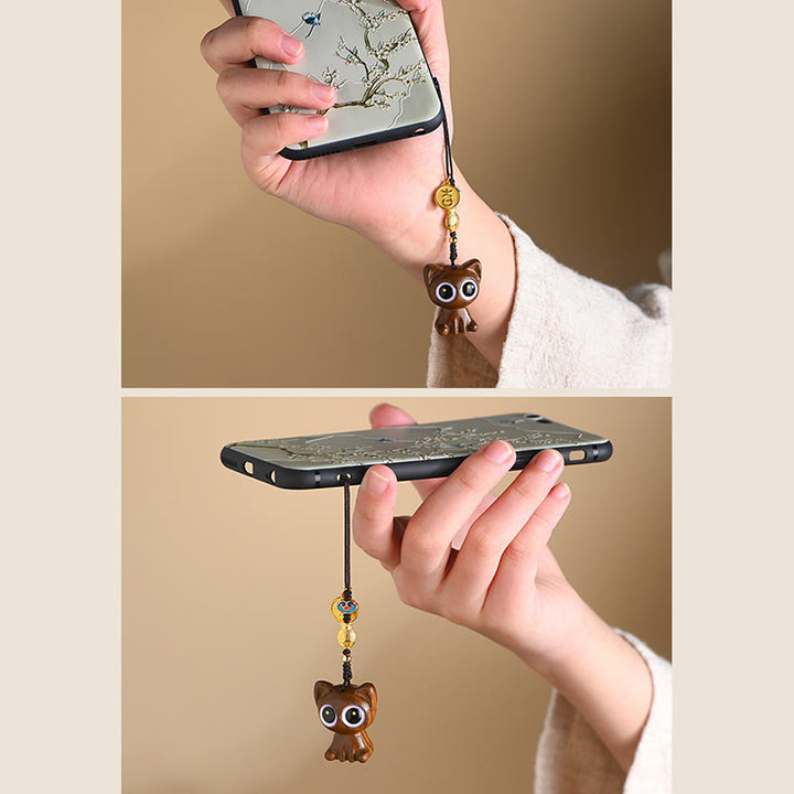 Buddha Stones Green Sandalwood Lucky Cat Koi Fish Cure Key Chain Phone Hanging Decoration - image 7