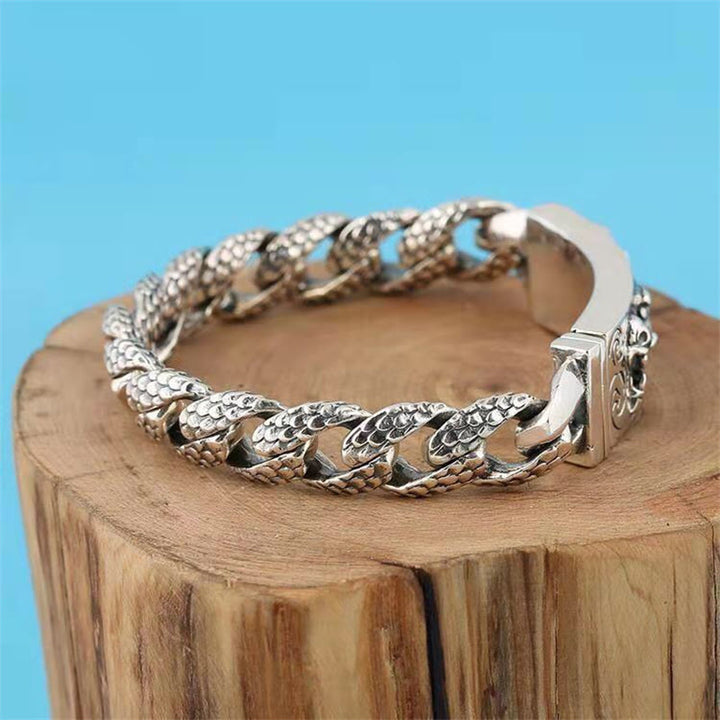 Buddha Stones Retro Dragon Scale Pattern Engraved Protection Bracelet - image 12