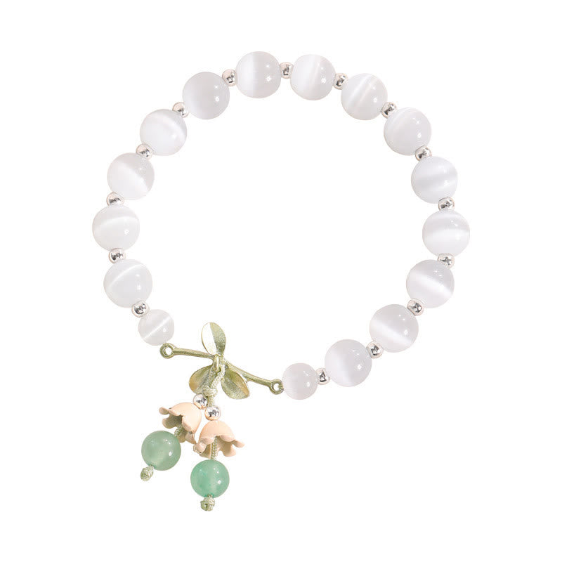 Buddha Stones Cat's Eye Green Aventurine Blue Chalcedony Pink Crystal Peace Orchid Charm Bracelet - image 1