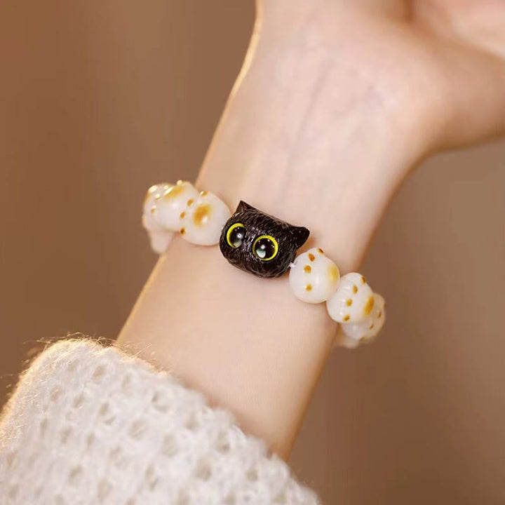 Buddha Stones Natural Bodhi Seed Red Sandalwood Lovely Paw Lucky Cat Peace Bracelet - image 4