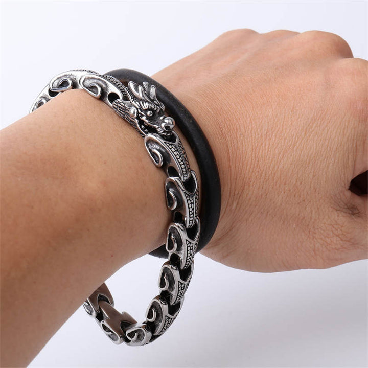 Buddha Stones Dragon Titanium Steel Luck Bracelet Bangle - image 3