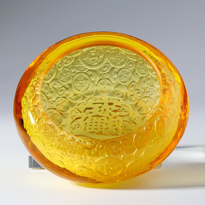 Buddha Stones Handmade Liuli Crystal Treasure Bowl Ingots Art Piece Home Decoration - image 14