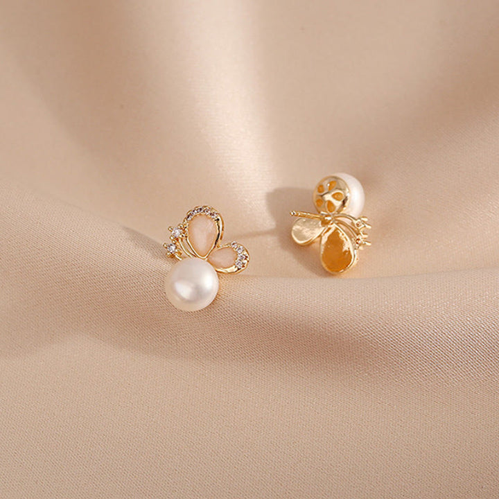 Buddha Stones 18k Gold Plated Pearl Butterfly Love Freedom Stud Earrings - image 9