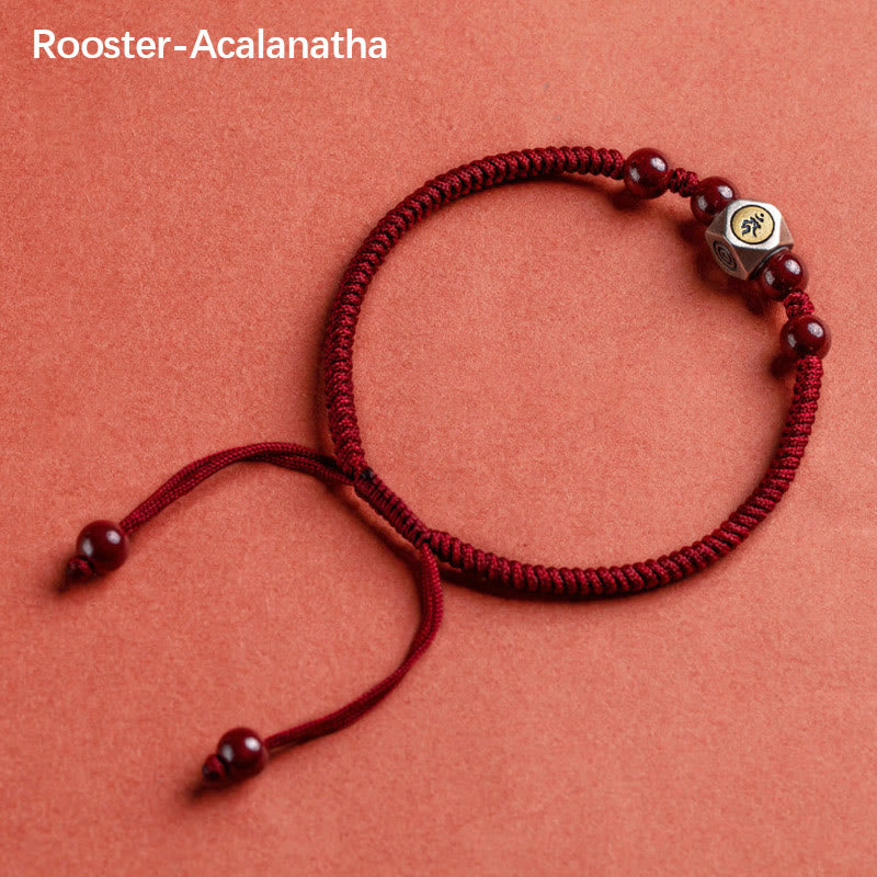 Buddha Stones 925 Sterling Silver Chinese Zodiac Natal Buddha Cinnabar Calm Bracelet - Rooster-Acalanatha - Red(Wrist Circumference 14-18cm) - image 21