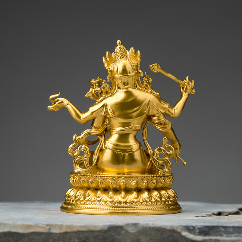 Buddha Stones Four-armed Manjusri Bodhisattva Gold Figurine Compassion Serenity Copper Statue Home Decoration - image 3