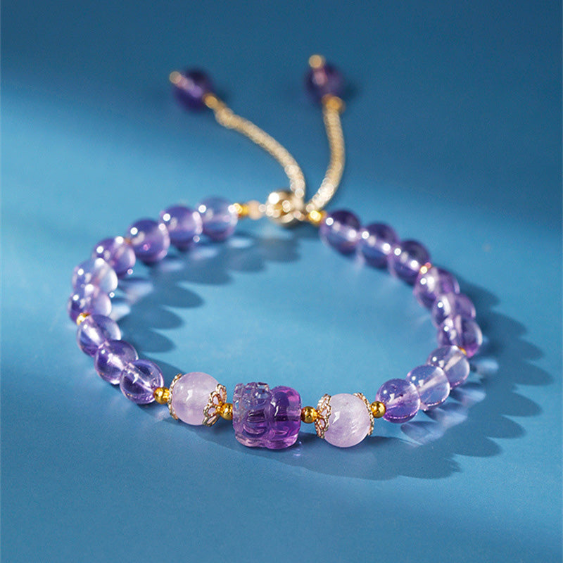 Buddha Stones Aquamarine Strawberry Quartz Amethyst Moonstone PiXiu Healing Bracelet - Amethyst (Inner Peace ♥ Healing) - image 9