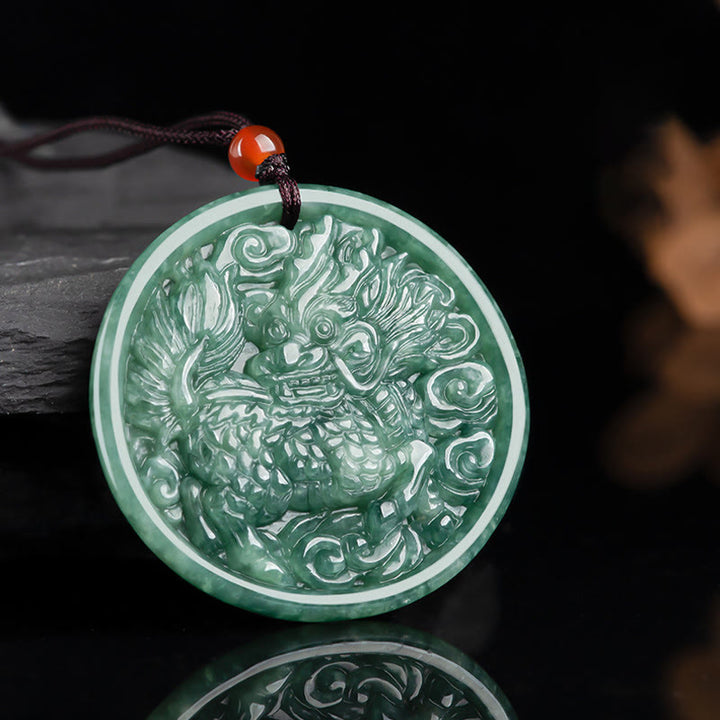 Buddha Stones Natural Jade Kirin Abundance String Necklace Pendant - image 6