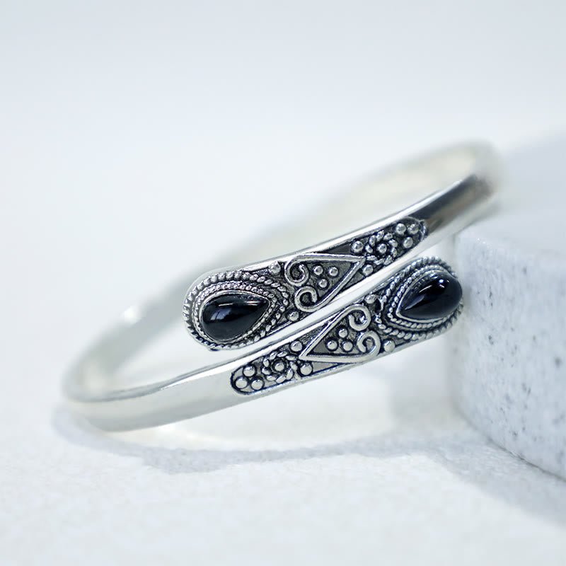 Buddha Stones Zircon Water Drop Pattern Healing Cuff Bracelet Bangle - Black Zircon - image 5