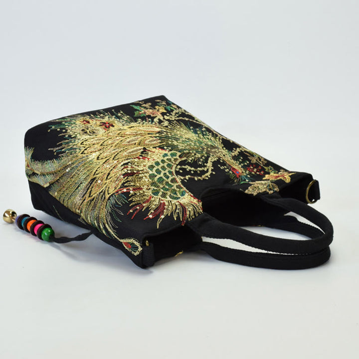 Buddha Stones Peacock Double-sided Embroidery Tote Bag Shoulder Bag Crossbody Bag - image 15