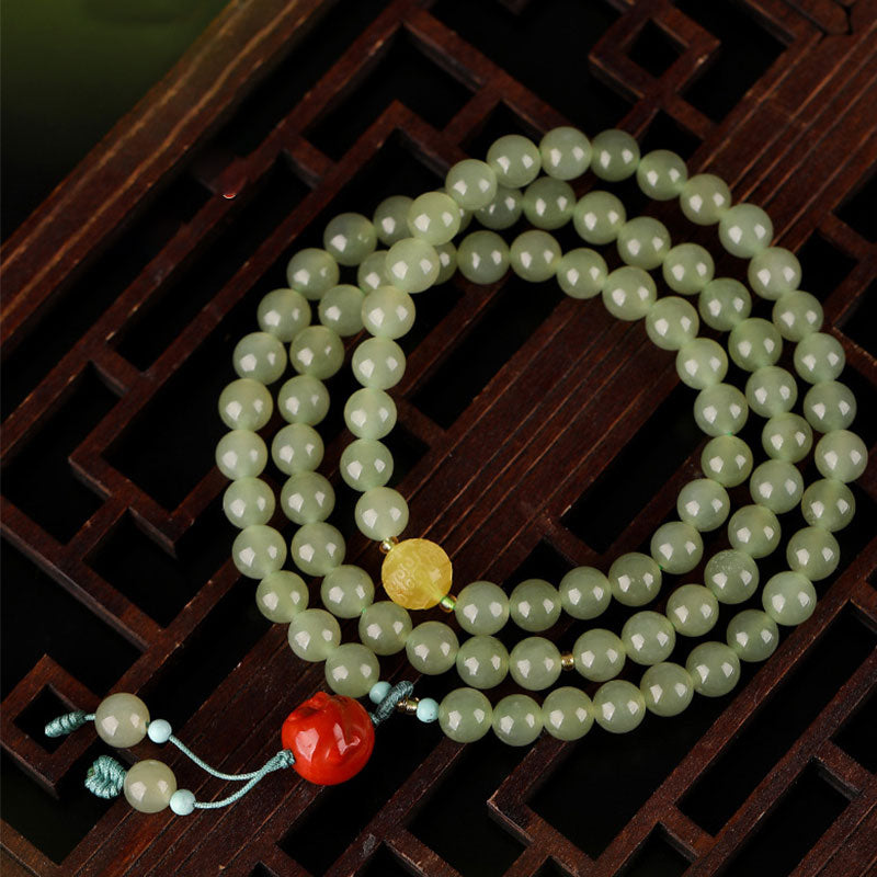 Buddha Stones Jade Red Agate Amber Laughing Buddha Prosperity Bracelet - image 1