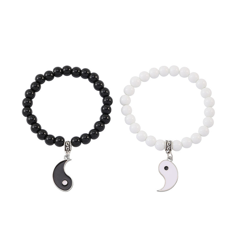 Buddha Stones 2Pcs Black Onyx White Turquoise Bead Yin Yang Protection Couple Bracelet - Black&White Yin Yang - image 9